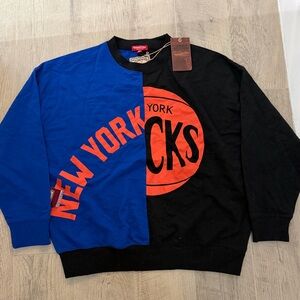 Mitchell & Ness Knicks Blue and Black Split Sweatshirt